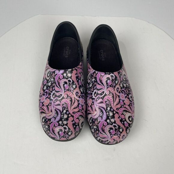 Crocs Womens Sz 6 Duel Comfort At Work Neria Pro II Graphic Pink Paisley Clogs - Picture 7 of 12
